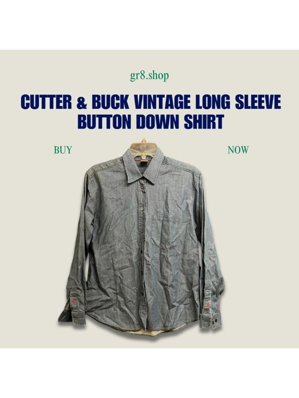 CUTTER & BUCK Vintage Long Sleeve Gray Denim Button Down Shirt Mens Size S